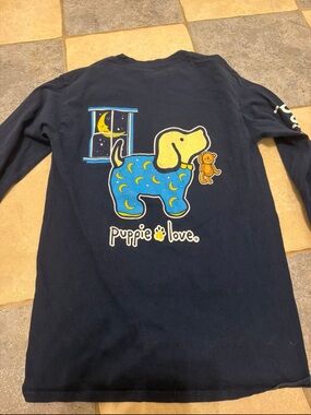 Puppie Love Navy Graphic Tee with Yellow & Blue Dog Motif